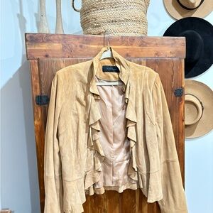 Elie Tahari Tan Suede Ruffle Jacket